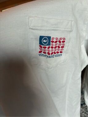 Vineyard Vines White Pocket Tee with Red Accent Flag Logo
